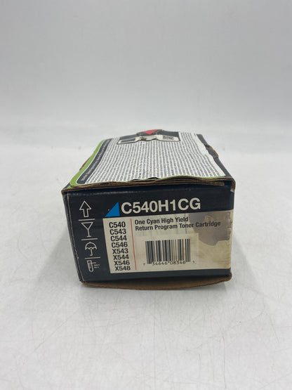 New Lexmark C540H1CG Cyan Return Program Toner Cartridge - Water Damaged Box