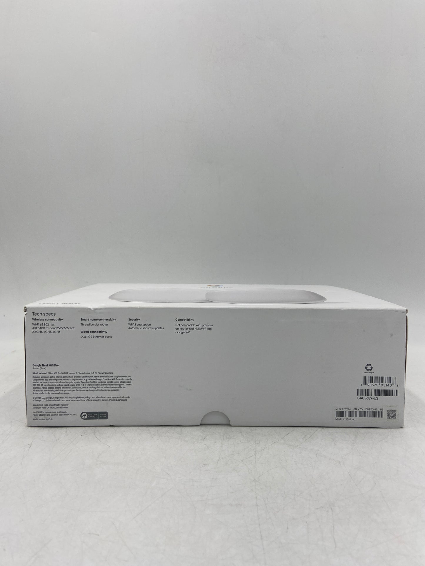 New Google Nest Wifi Pro Tri Band Mesh Router System GA03689 US Snow 2 Pack