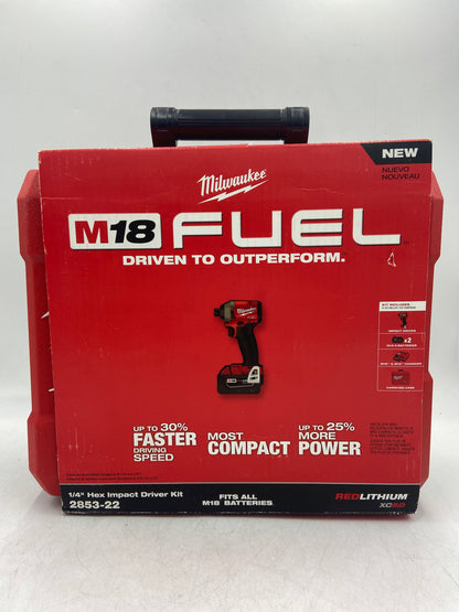 New Milwaukee 2853-22 M18 18V 1/4" Hex Impact Driver Power Tool Kit