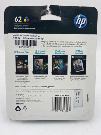 New HP 62 Tri-color Ink Cartridge