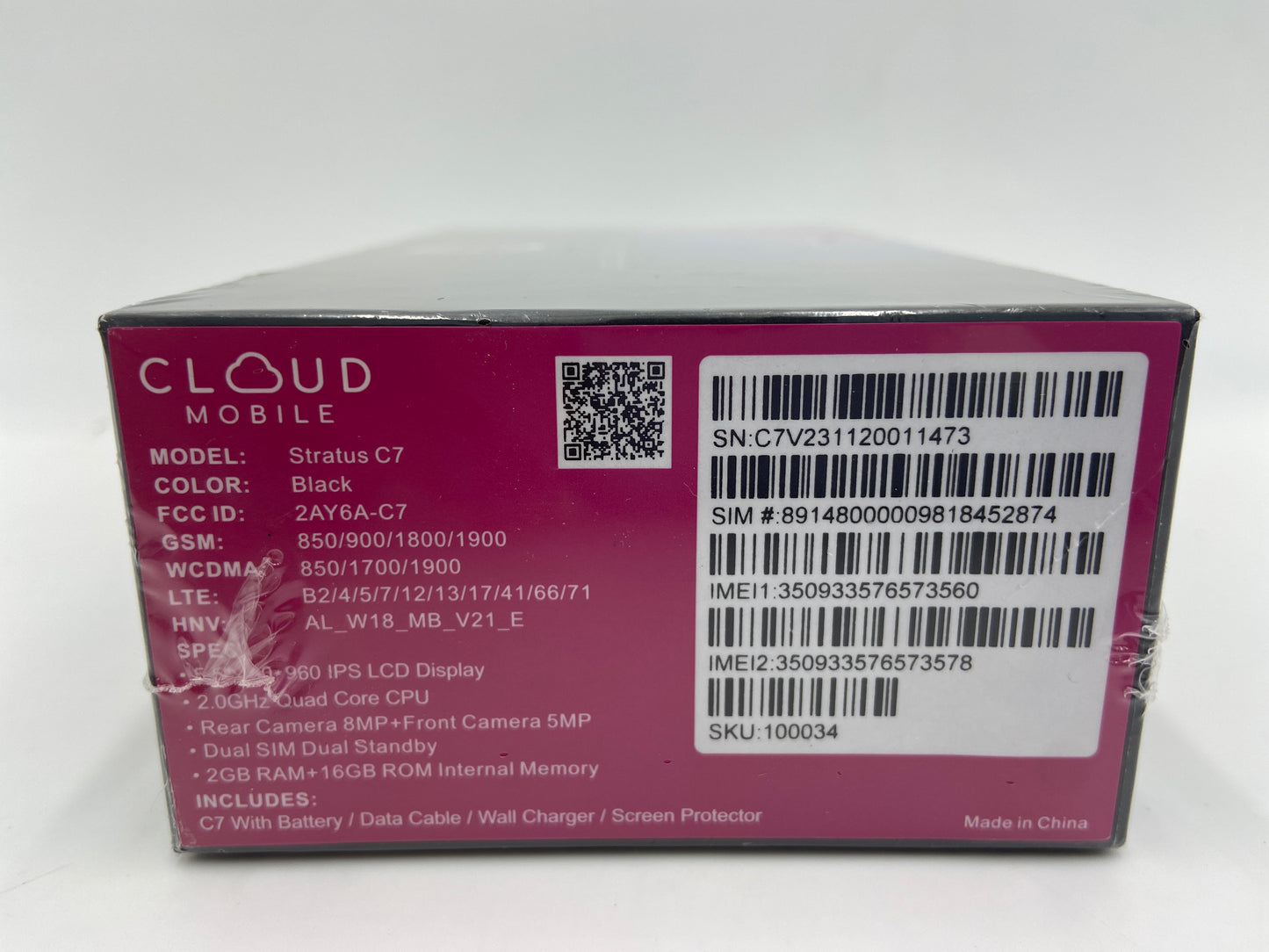 New Factory Unlocked Cloud Mobile Stratus C7 16GB Black 2AY6A-C7 Wi-Fi & LTE Android Smart Phone Sealed