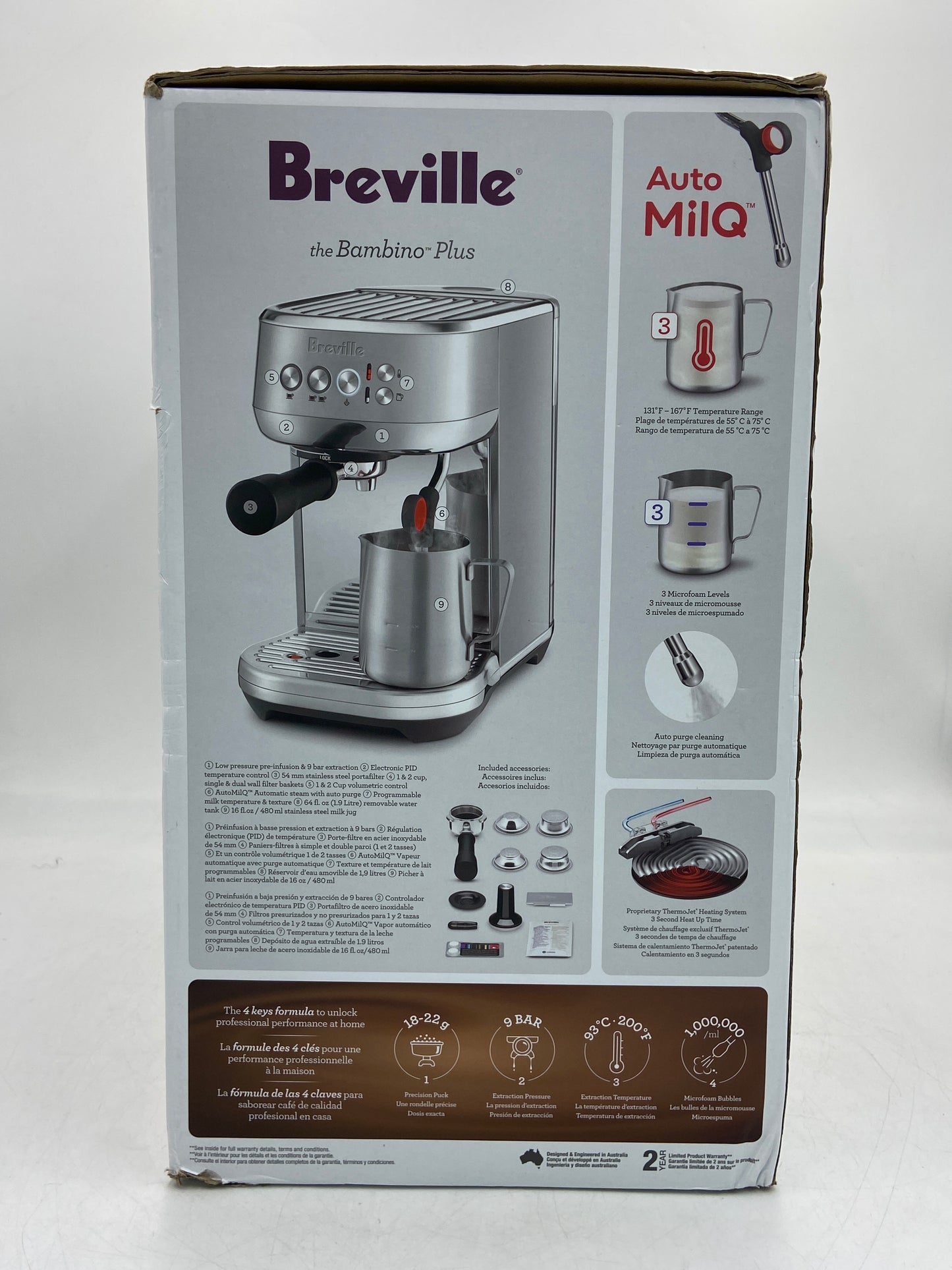 New Breville The Bambino Plus Stainless Steel Coffee Machine BES500 BSS/B