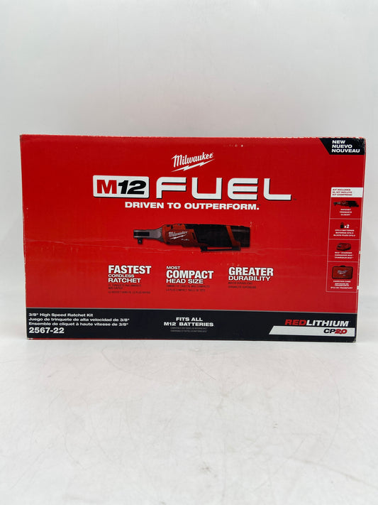 New Milwaukee 2567-22 M12 12V 3/8'' High Speed Ratchet Kit