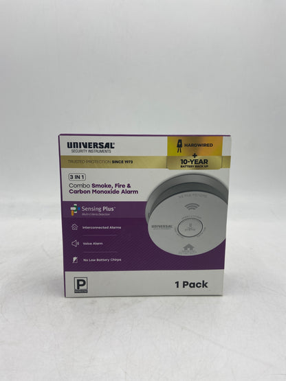 New Universal Security Instruments 3-in-1 Combo Smoke, Fire, & Carbon Monoxide