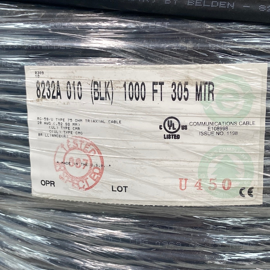 New Belden 8232 U Type 75 Ohm Triaxial Cable RG-59