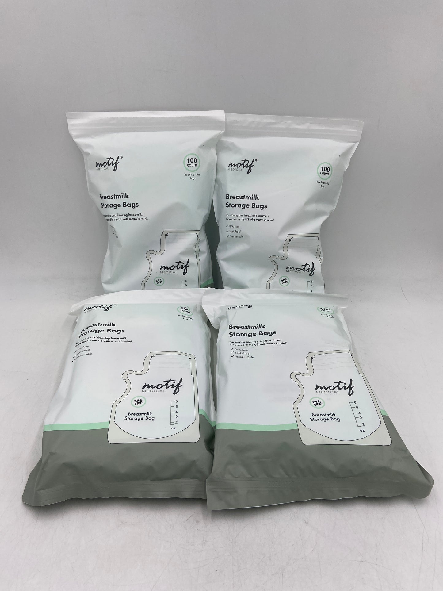 New Motif Medical LOT OF 4 Breast Milk Storage Bag 100 Count 8oz (400 Bags Total) AAC0008-06