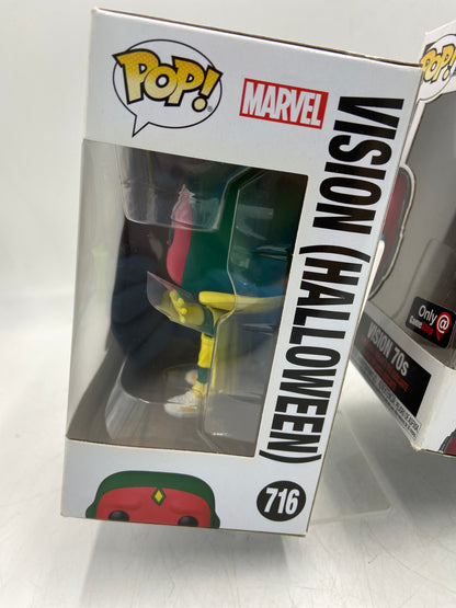 New Funko POP! Lot of 2 - Marvel Vision (Halloween) & Vision 70's Vinyl Action Figure 716718