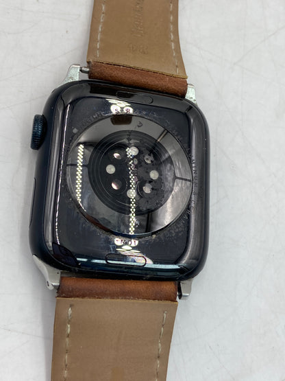 GPS Only Apple Watch Series 8 41MM Midnight Aluminum Brown Leather Band A2271