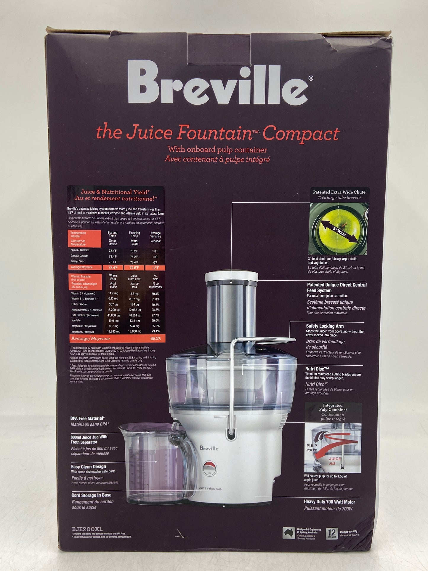 New Breville The Juice Fountain Compact Juicer BJE200XL