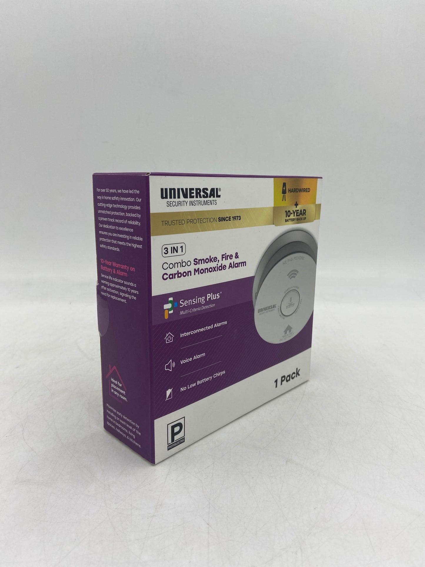 New Universal Security Instruments 3-in-1 Combo Smoke, Fire, & Carbon Monoxide