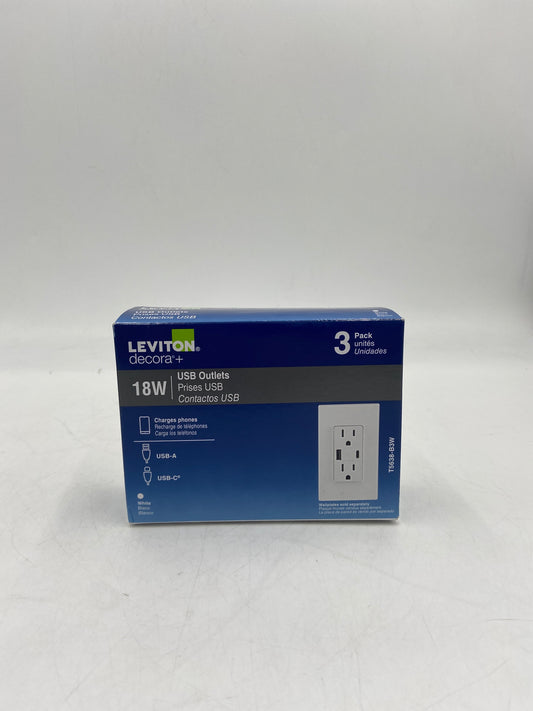 New LEVITON DECORA + 18W USB Outlets T5638-B3W