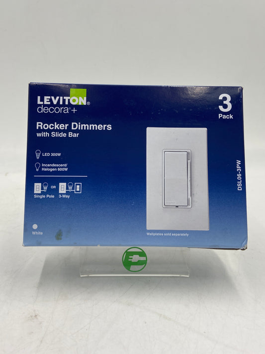 New Leviton  Decora Rocker Dimmers with Slide Bar Light Dimmer DSL06-3PW WHITE