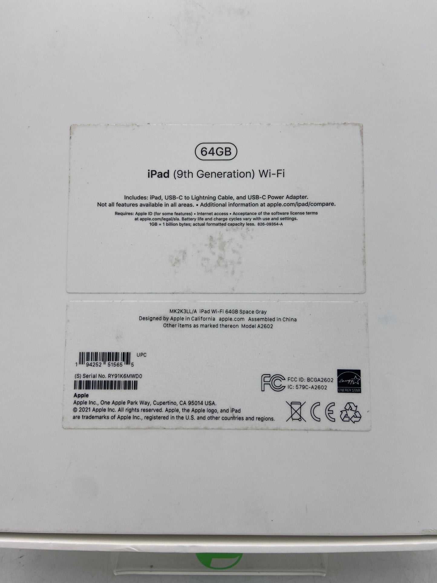 WiFi Only Apple iPad 9th Gen 64GB Space gray MK2K3LL/A