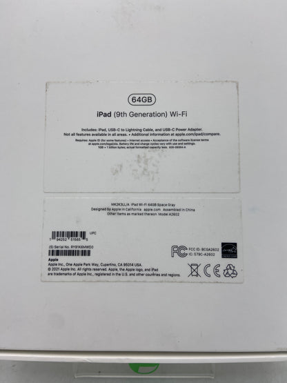 WiFi Only Apple iPad 9th Gen 64GB Space gray MK2K3LL/A