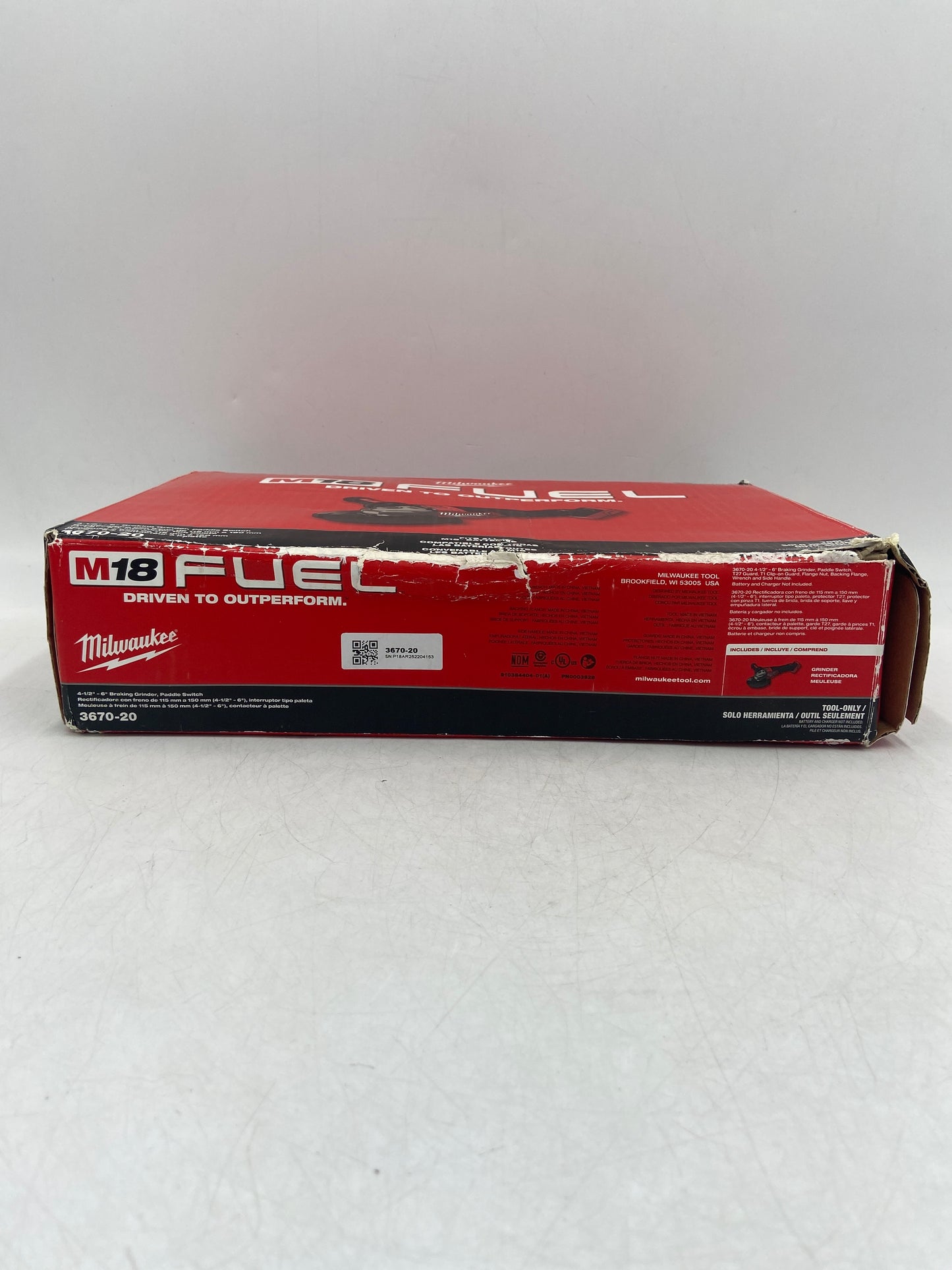New Milwaukee 3670-20 M18 18V 4-1/2"-6" Braking Grinder, Paddle Switch Power Tool Only