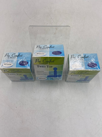 New Pro Comfort  Lot of 3 Twist Top Sterile-Tip Lancets Diabetic Blood Test
