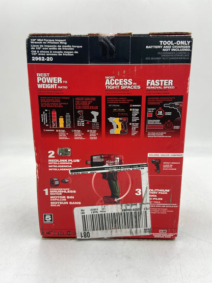 New Milwaukee 2962-20 M18 18V 1/2" Impact Wrench