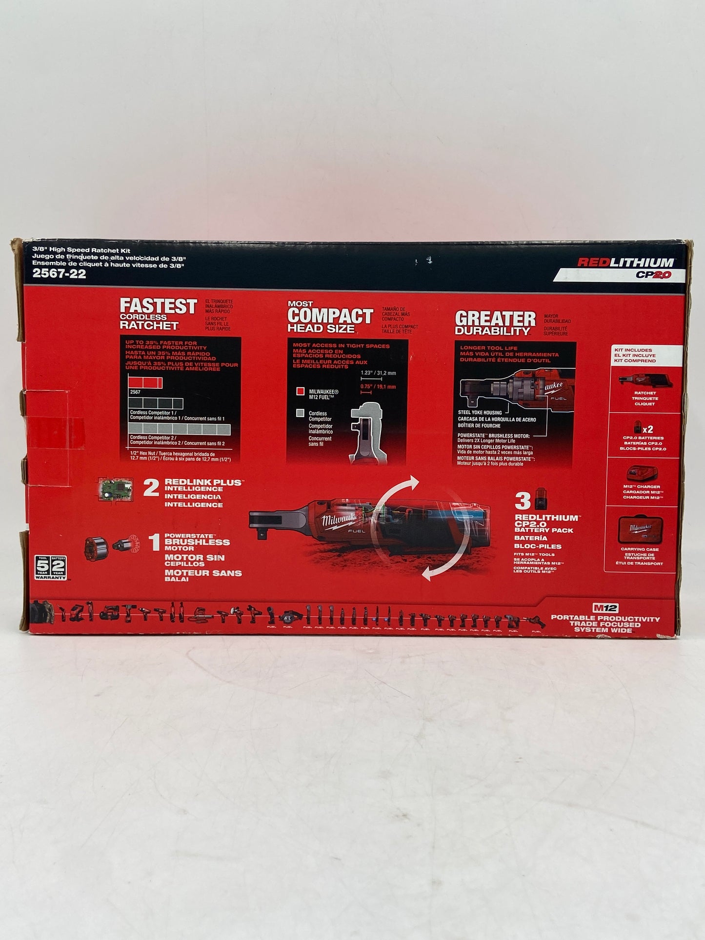 New Milwaukee 2567-22 M12 12V 3/8'' High Speed Ratchet Kit