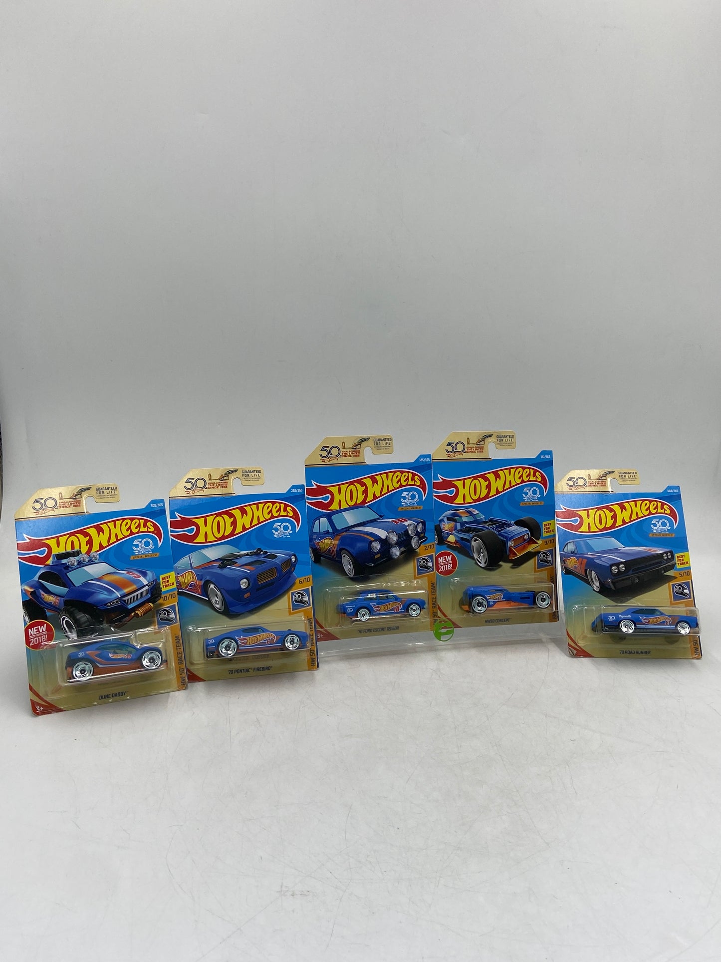 New Hot Wheels Lot of 5 HW 50th Race Team 2018 Toy Cars L2593