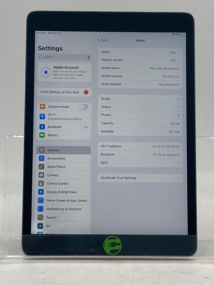 WiFi Only Apple iPad 9th Gen 64GB Silver MK2K3LL/A
