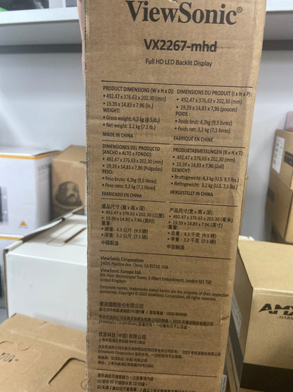 New Open Box ViewSonic 21.5" VX2267-mhd 1080p Full HD LED Backlit Display VS18636