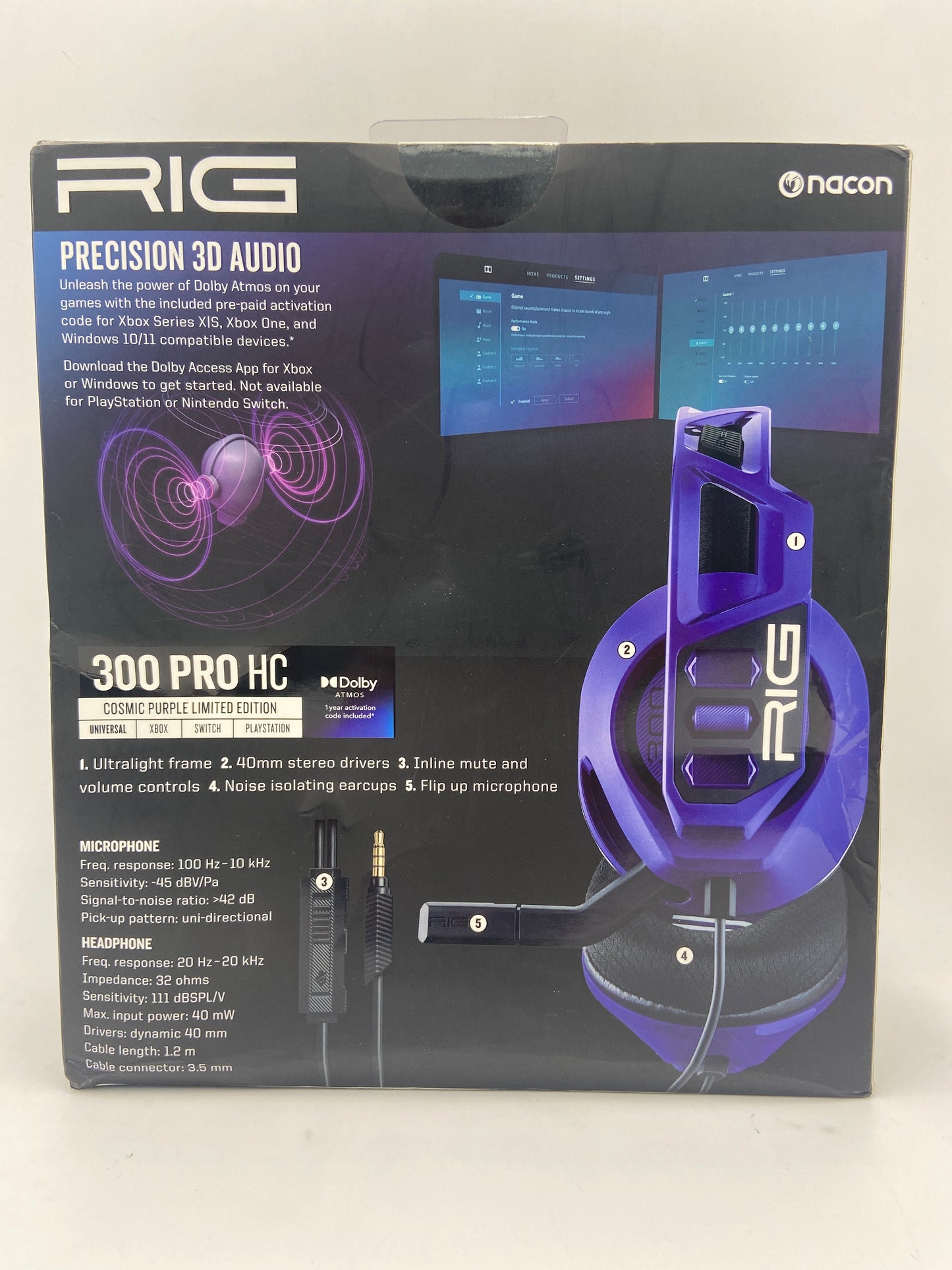 New RIG 300 PRO HC 3D AUDIO GAMING HEADSET 10-1531-01 COSMIC PURPLE