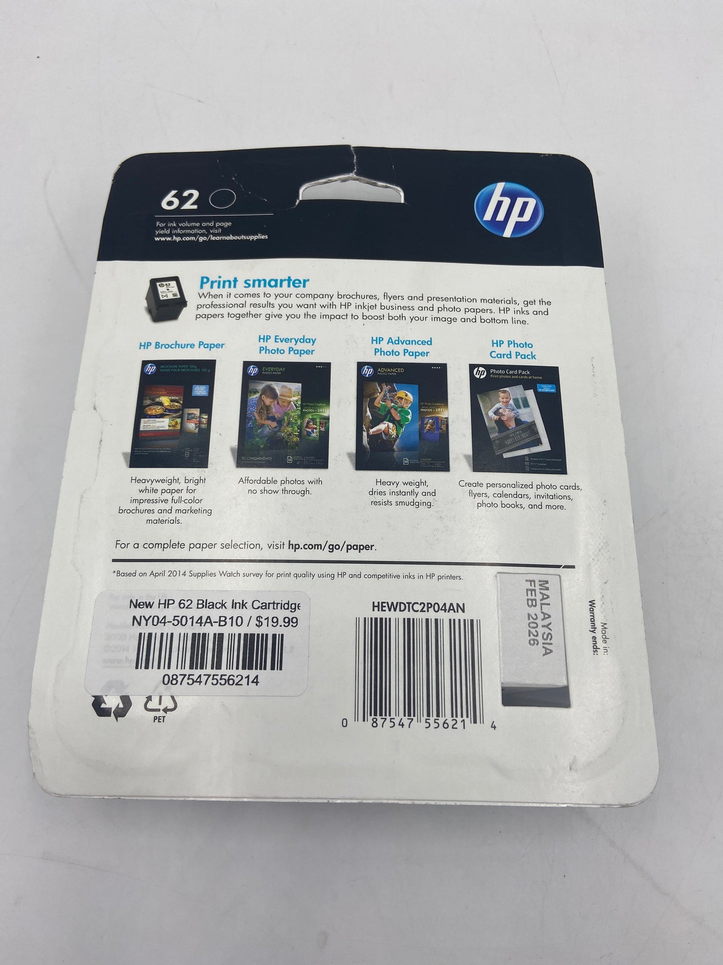 New HP 62 Black Ink Cartridge