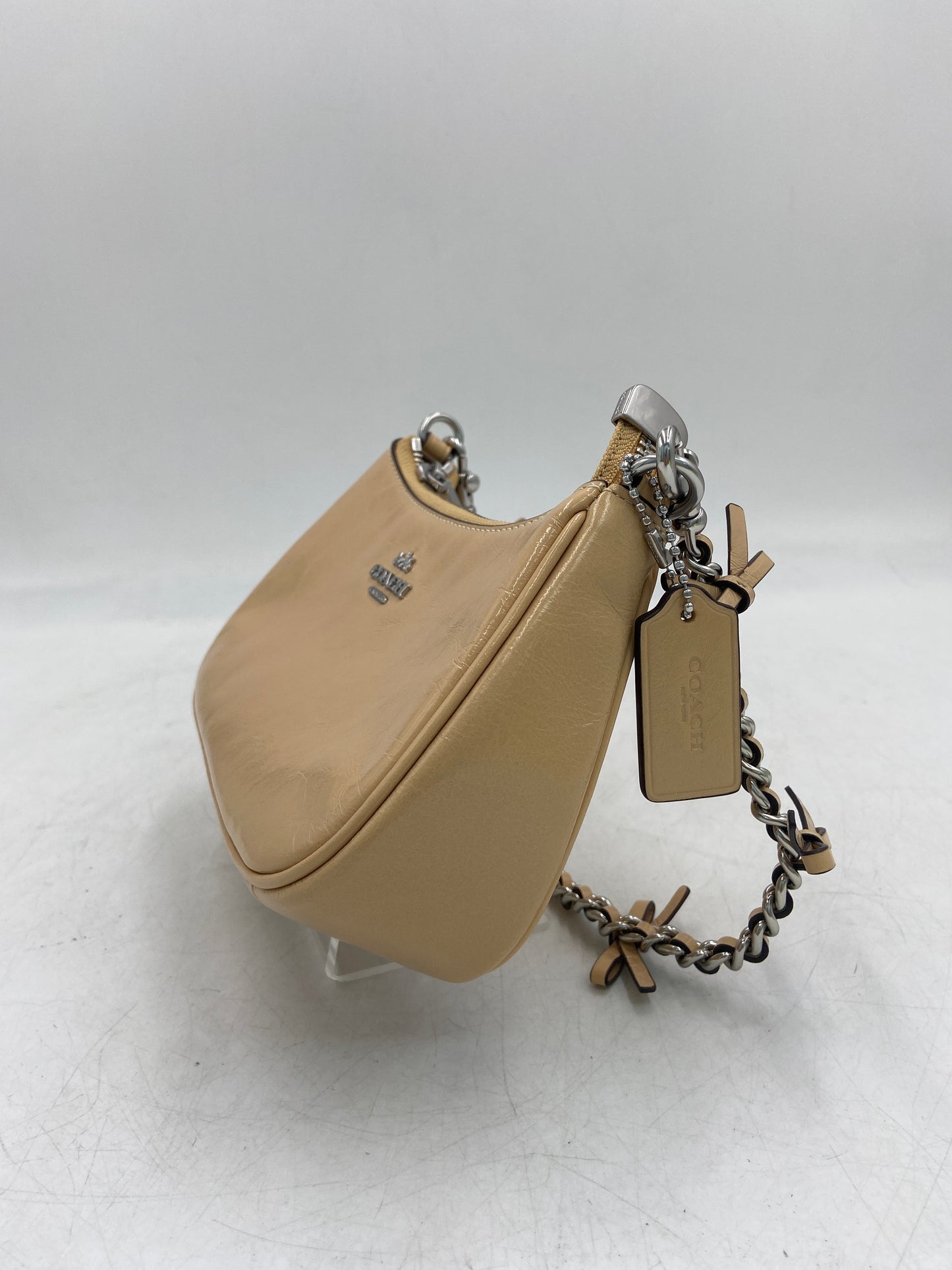 New Coach Teri Mini Crossbody Bag With Bows Crinkle Leather/Silver/Light Sand Designer Bag CDW68