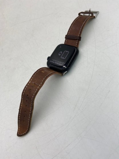 GPS Only Apple Watch Series 8 41MM Midnight Aluminum Brown Leather Band A2271