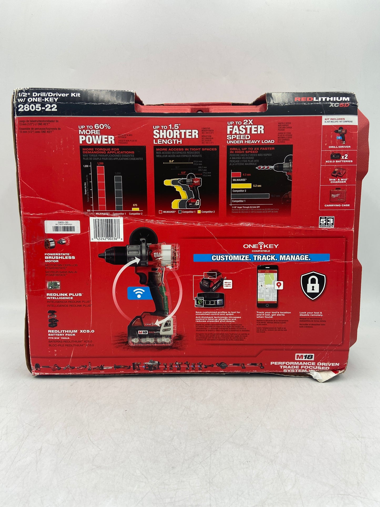 New Milwaukee 2805-22 M18 18V 1/2" Drill Driver Tool Kit, with ONE Key