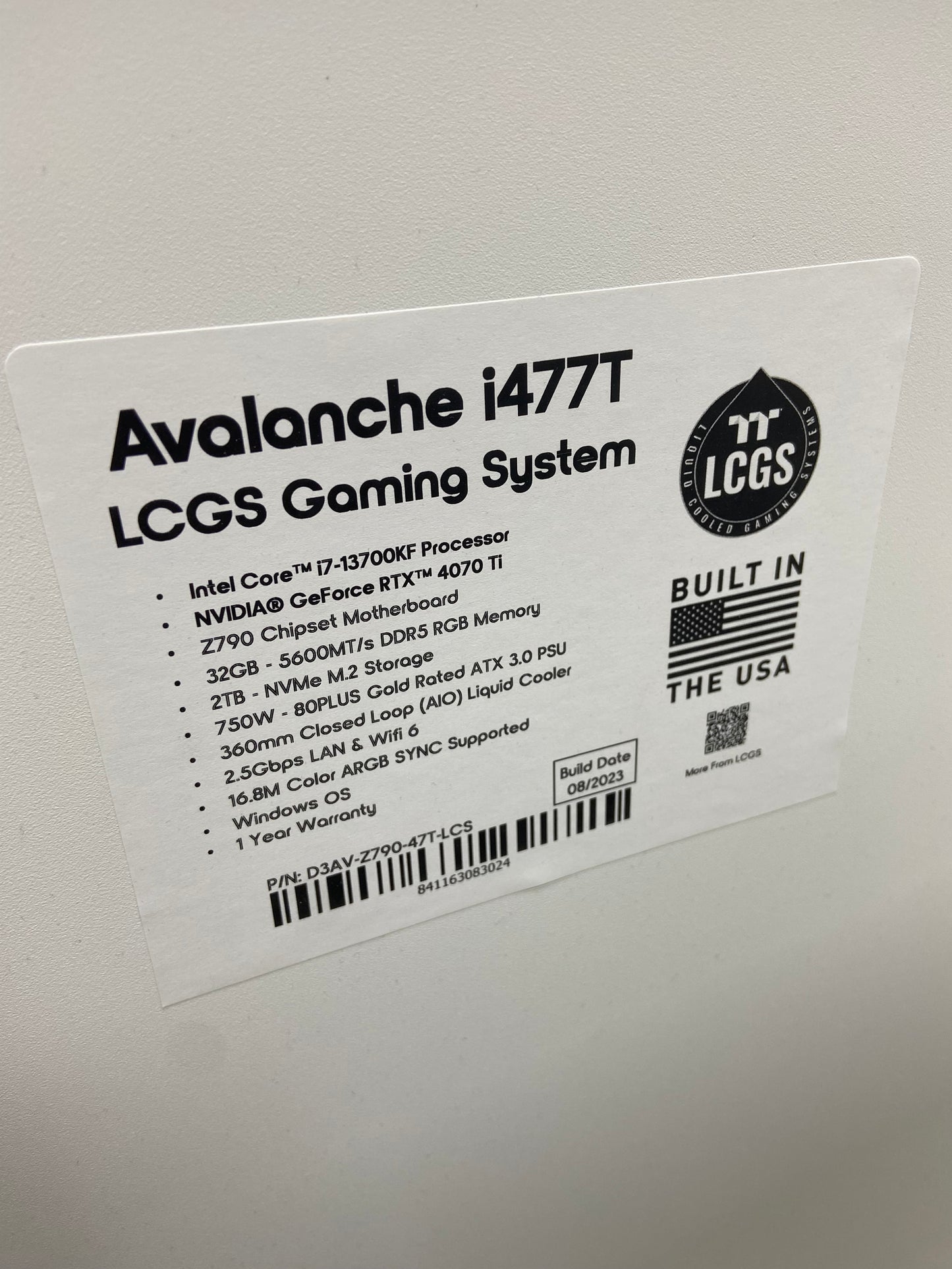 Thermaltake 2023 LCGS Avalanche i477T AIO Liquid Cooled CPU White Gaming Desktop Core i7-13700F 3.90GHz 32GB RAM 2TB NVMe MSI GeForce RTX 4070 Ti