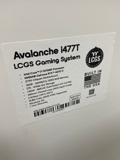 Thermaltake 2023 LCGS Avalanche i477T AIO Liquid Cooled CPU White Gaming Desktop Core i7-13700F 3.90GHz 32GB RAM 2TB NVMe MSI GeForce RTX 4070 Ti