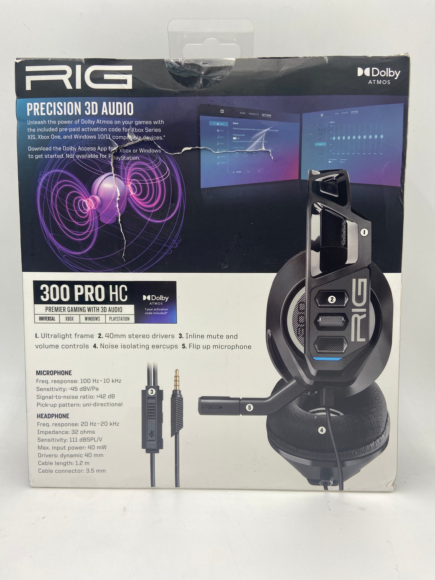 New RIG 300 PRO HC 3D AUDIO GAMING HEADSET 10-1531-01 BLACK