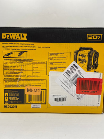 New Dewalt 20 Max V air inflator