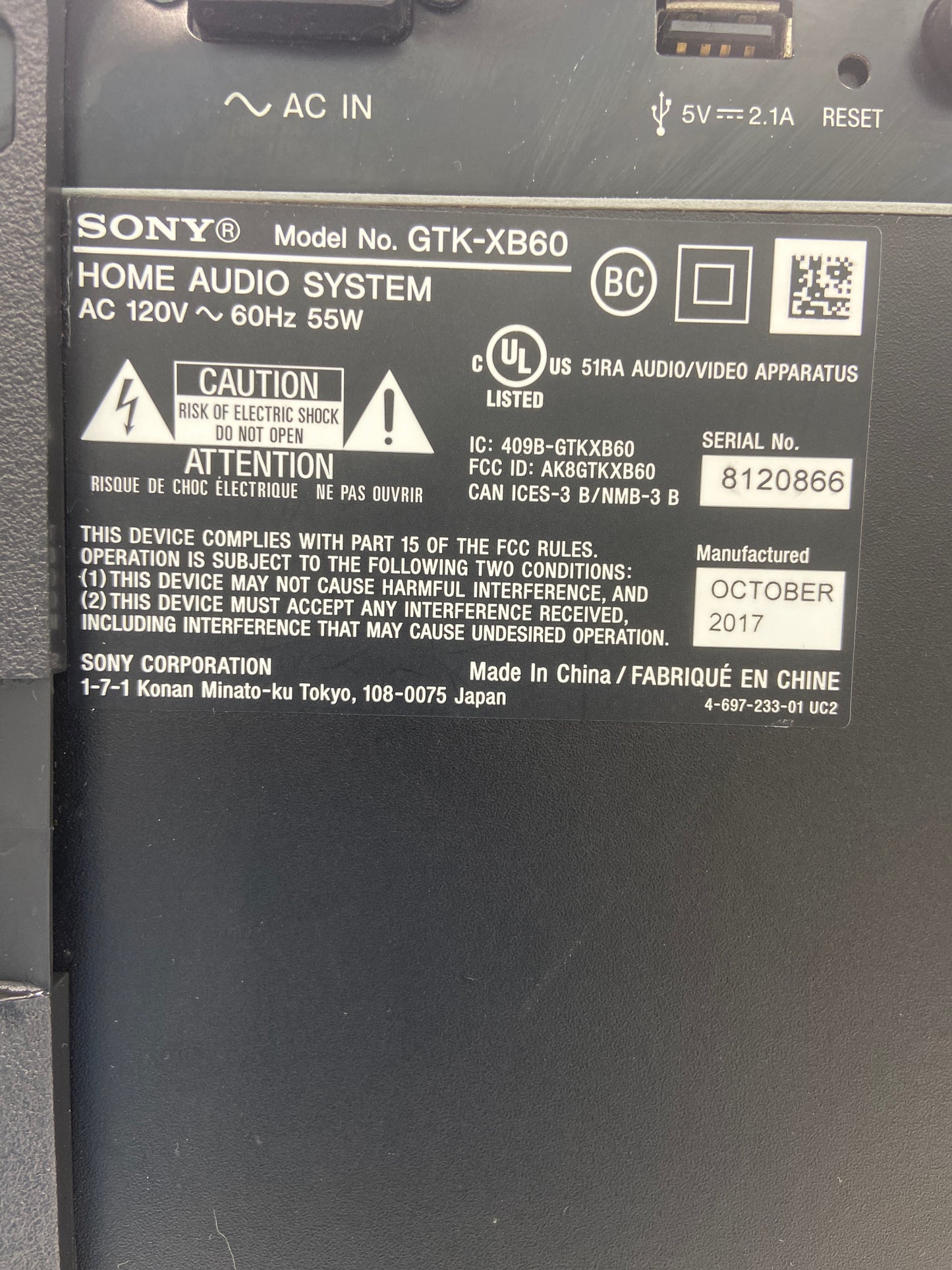 Sony GTK-XB60 Home Audio System Black GTK-XB60