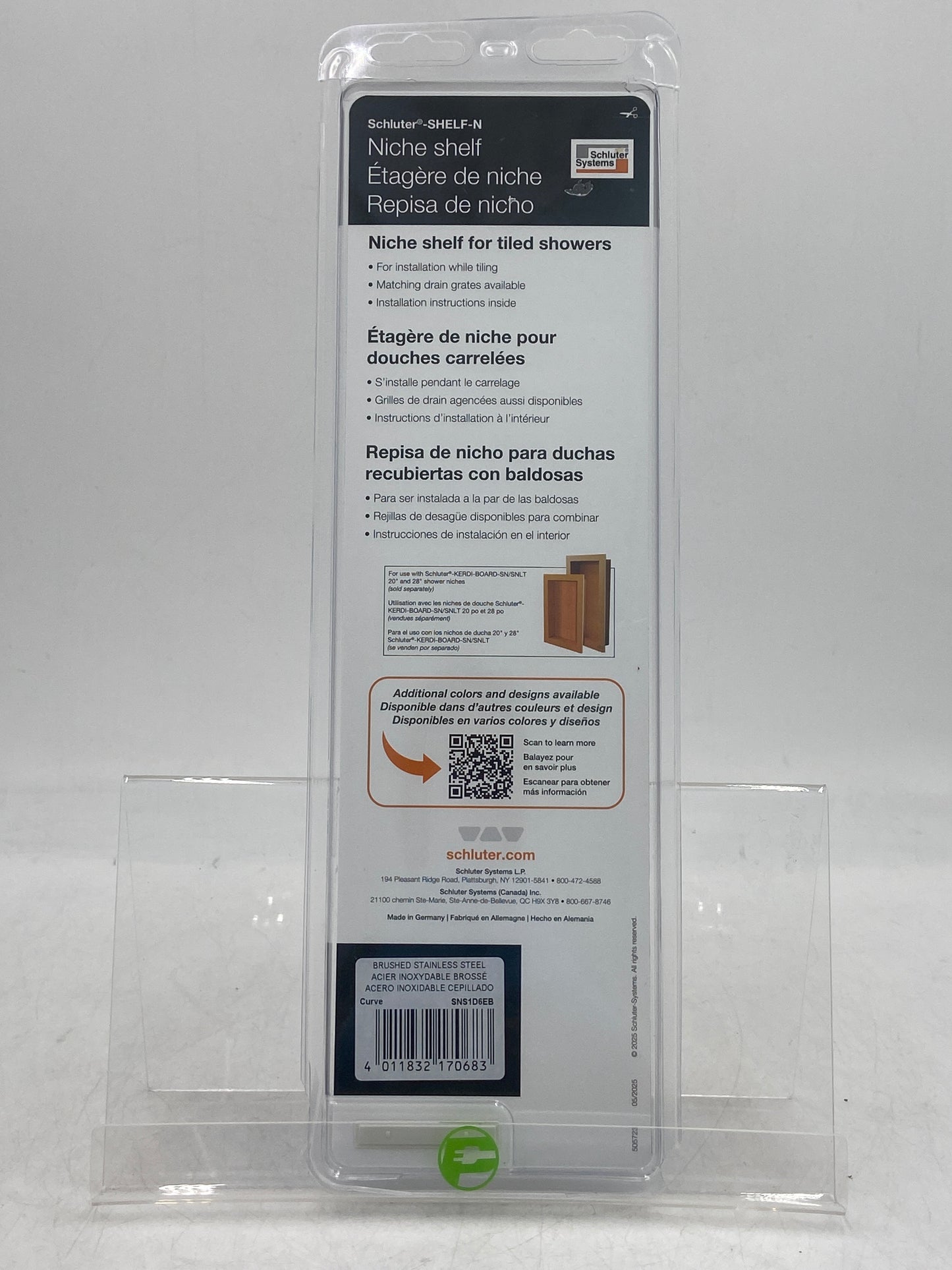 New Schluter Systems Brushed Stainless Steel Niche Shelf Center Shelf for Schluter Keri Board SNS1D6EB