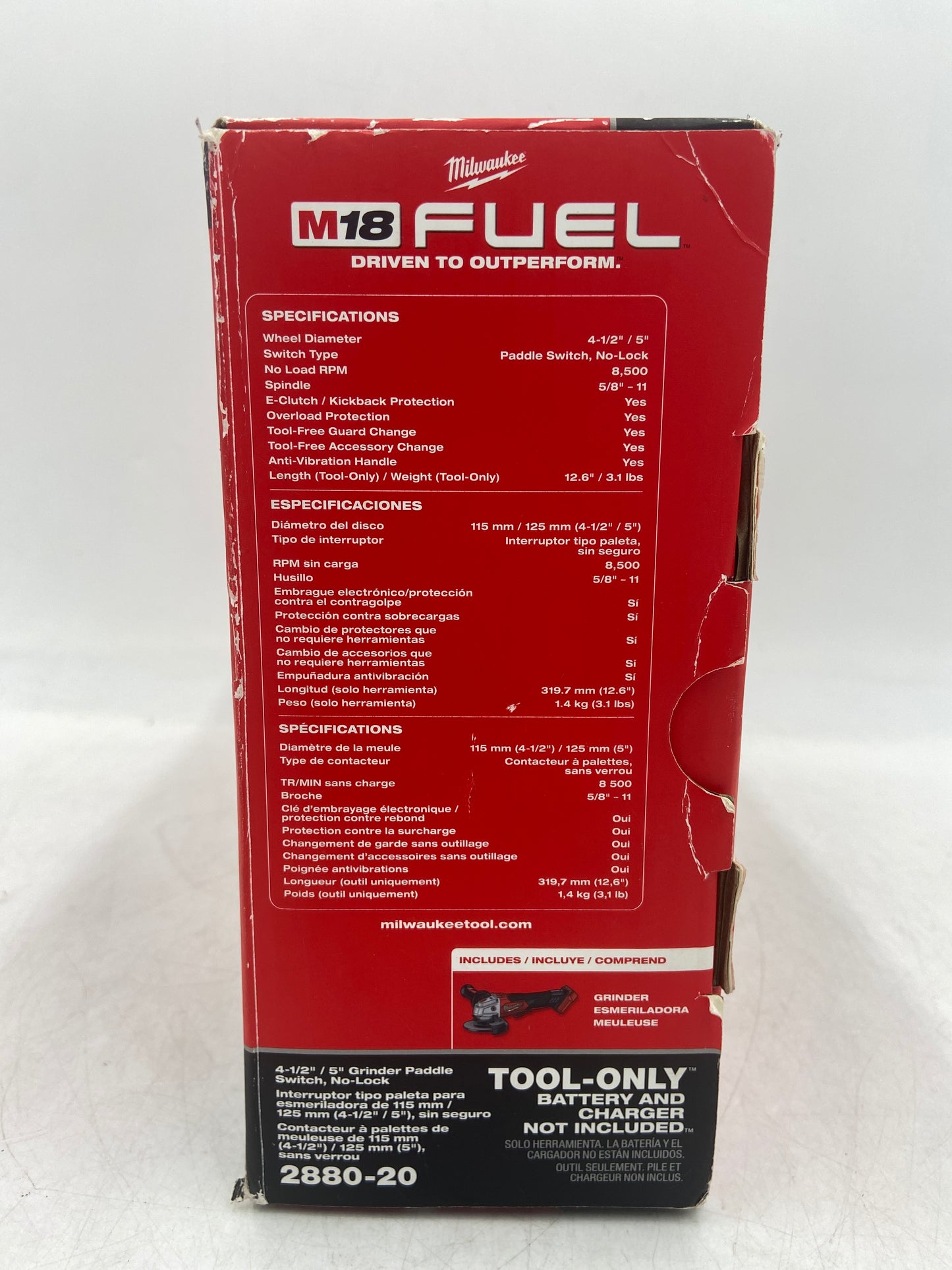 New Milwaukee 2880-20 M18 18V FUEL Cordless 4-1/2"/ 5" Grinder