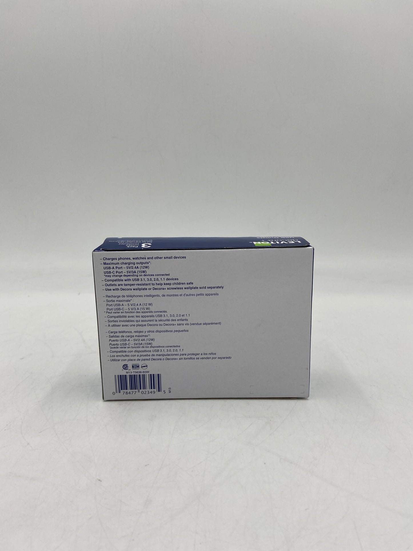 New LEVITON DECORA + 18W USB Outlets T5638-B3W