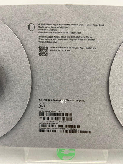 Unlocked Apple Watch Ultra 3 49MM Black Titanium Black Ocean Band MF0J4LW/A Smart Watch