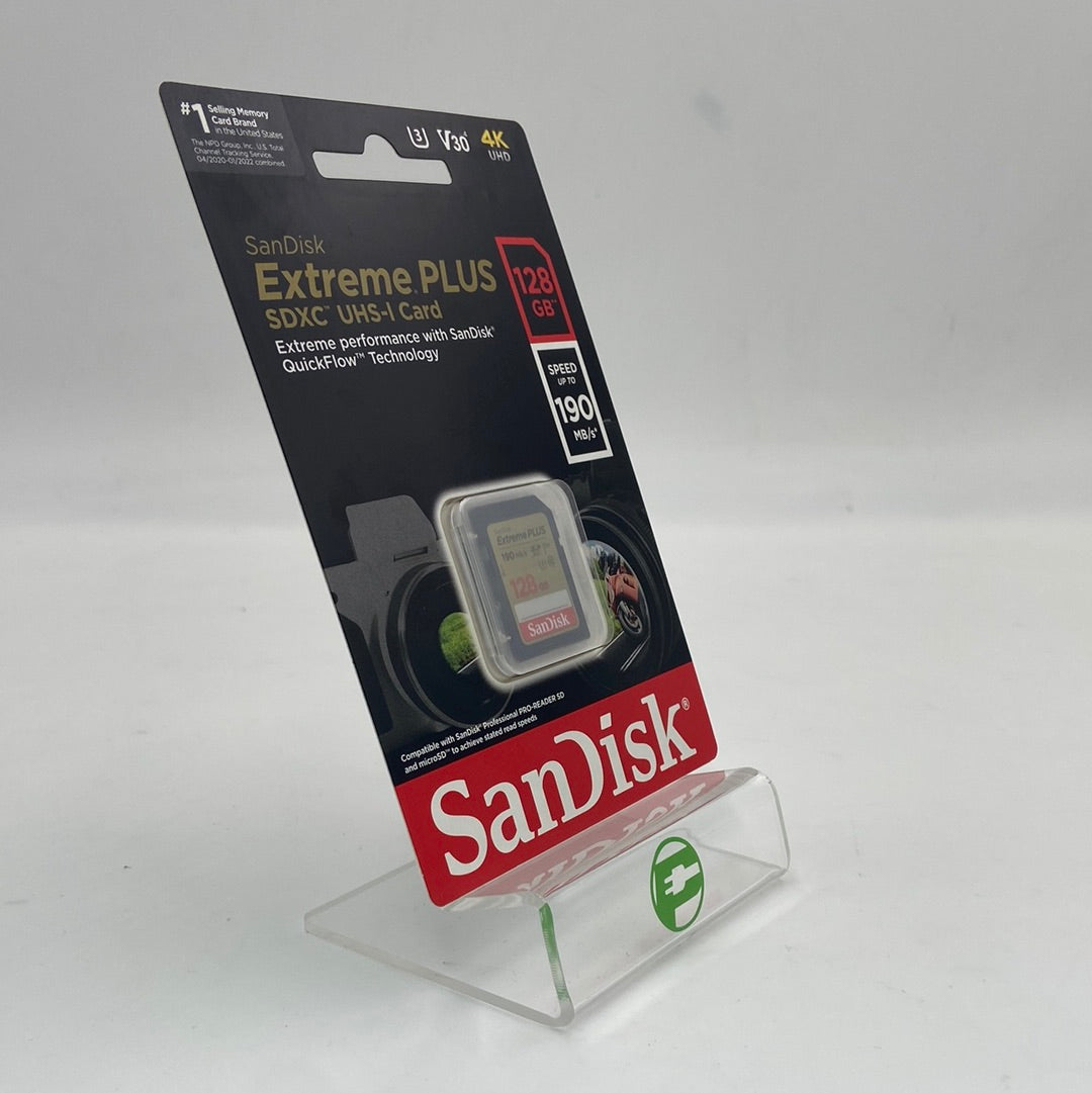 New SanDisk Extreme PLUS SDXC UHS-I 128GB SD Card P001-000332-128G