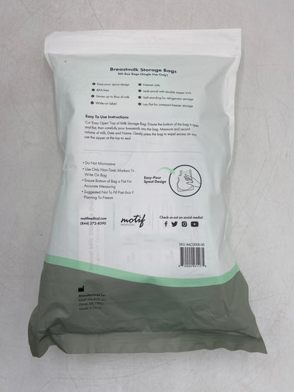 New Motif Medical LOT OF 4 Breast Milk Storage Bag 100 Count 8oz (400 Bags Total) AAC0008-06