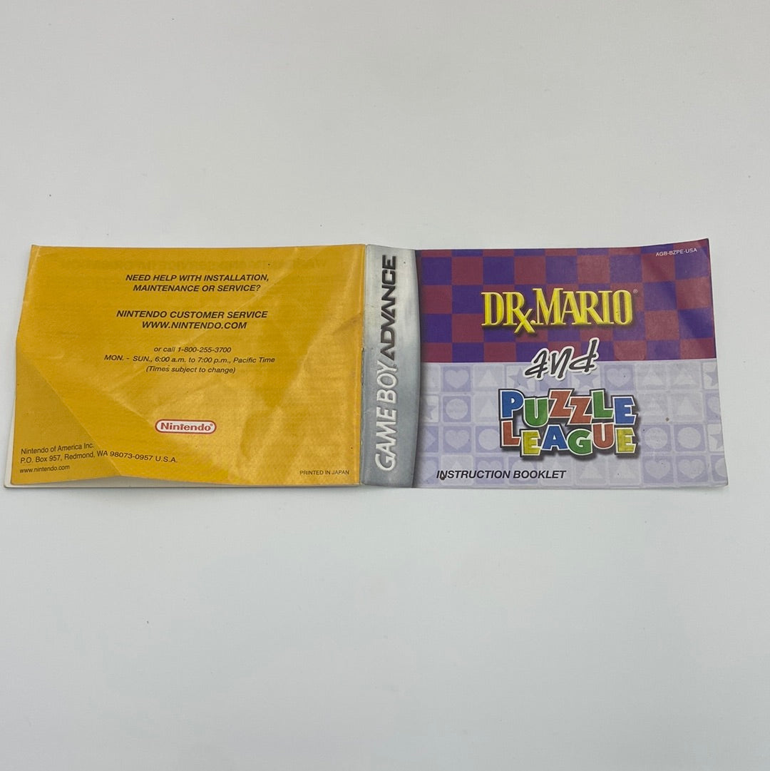 Dr. Mario and Puzzle League (Nintendo GameBoy Advance, 1990) Manual Only