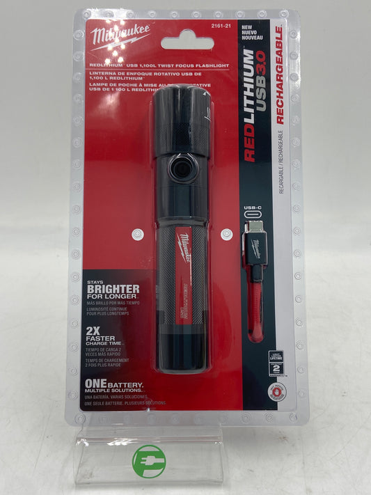 New Milwaukee 2161-21 REDLITHIUM USB 1,100L Twist Focus Flashlight