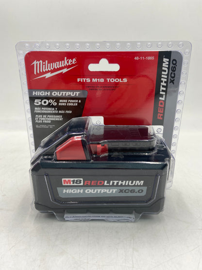 New Milwaukee 48-11-1865 M18 18V Red Lithium XC6.0 Rechargeable Power Tool Battery