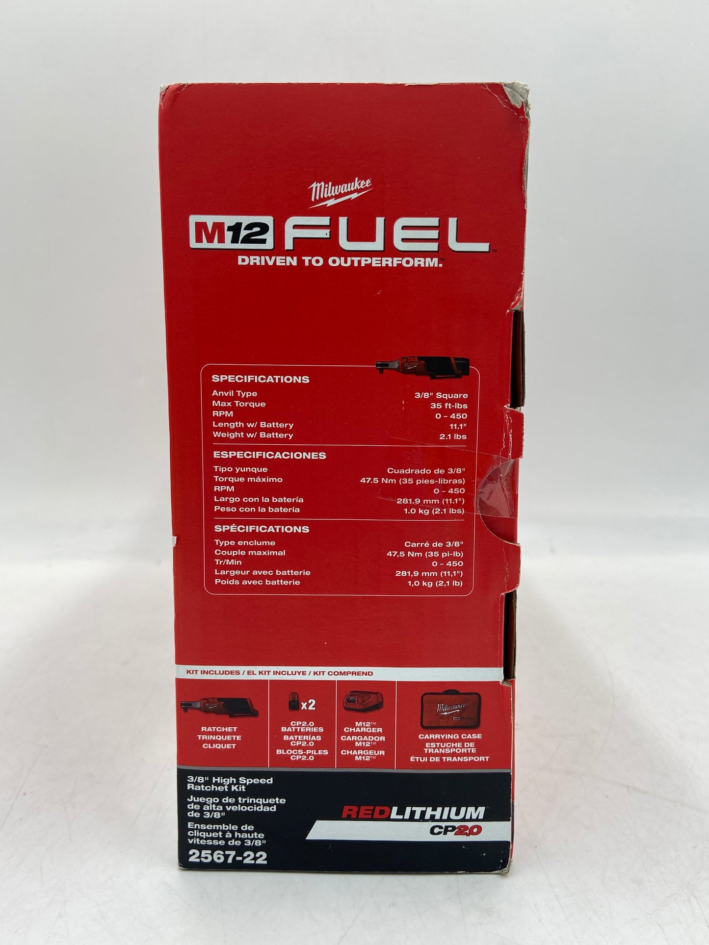 New Milwaukee 2567-22 M12 12V 3/8'' High Speed Ratchet Kit