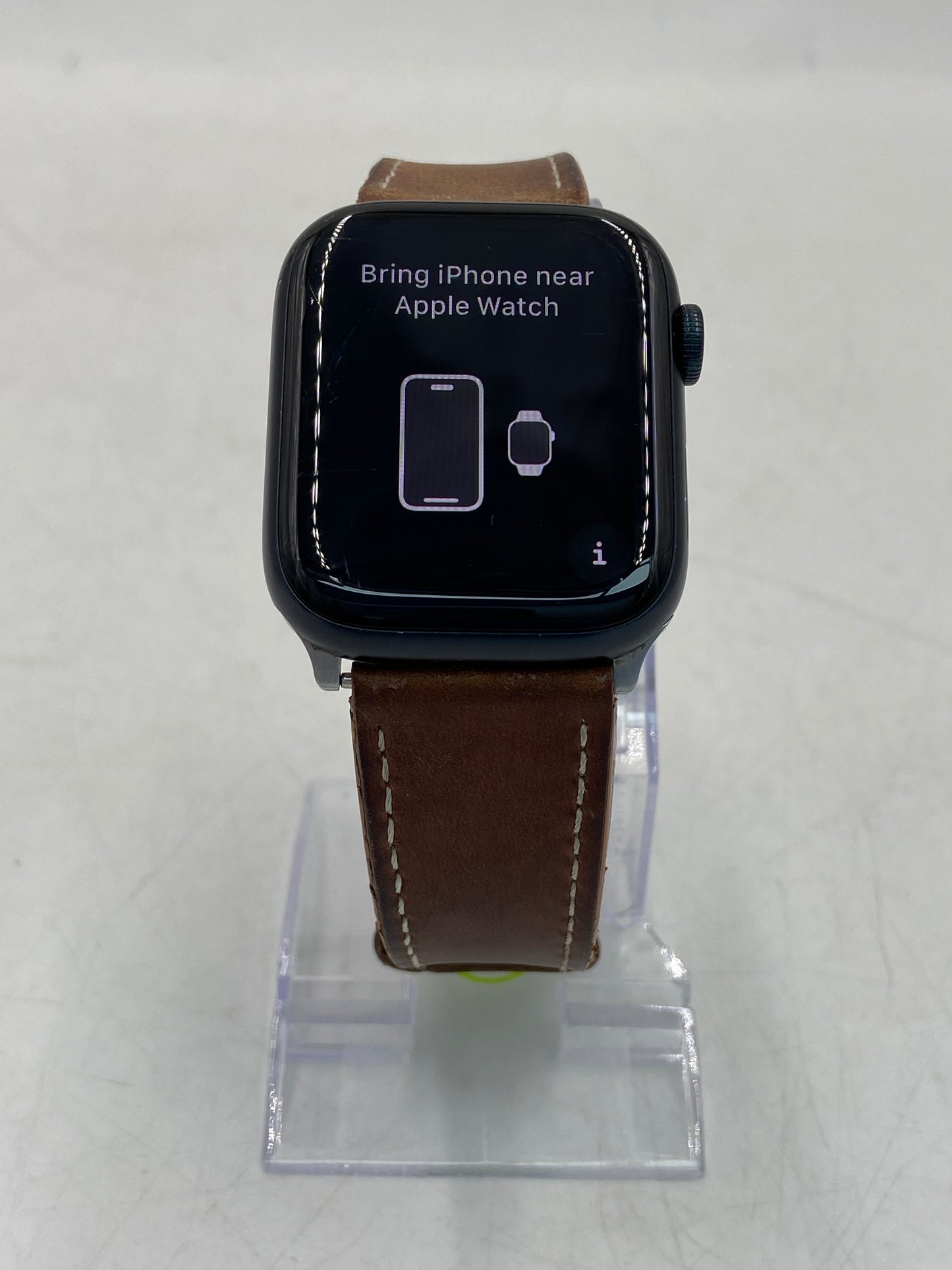 GPS Only Apple Watch Series 8 41MM Midnight Aluminum Brown Leather Band A2271