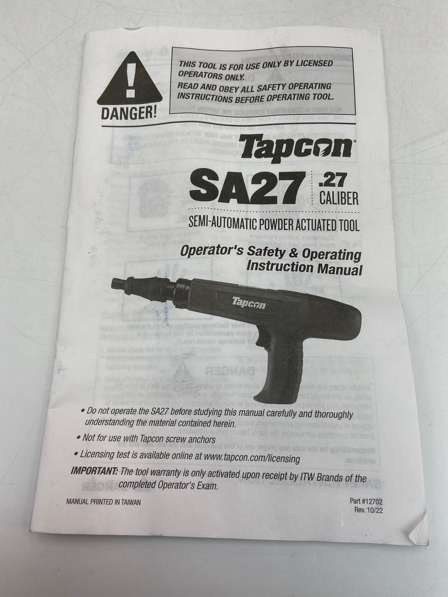 TAPCOM SA27 .27 CALIBER Semi-Automatic Powder Actuated Tool 12702