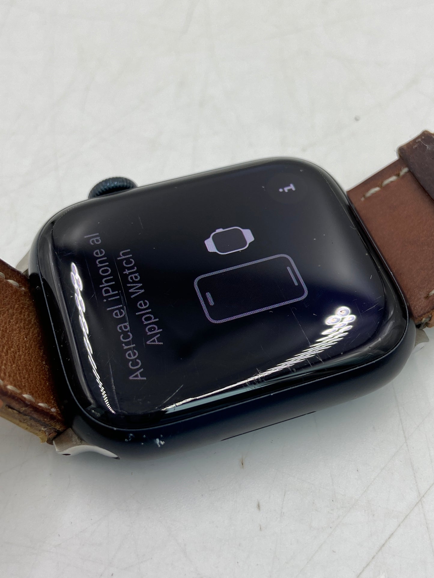 GPS Only Apple Watch Series 8 41MM Midnight Aluminum Brown Leather Band A2271