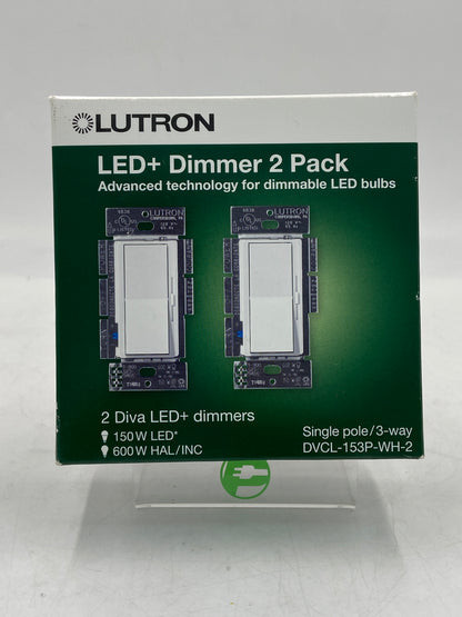 New Lutron LED + Dimmer 2 Pack Single Pole/3-Way Light Dimmer DVCL-153P-WH-2