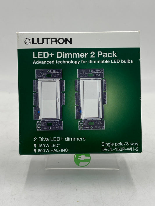 New Lutron LED + Dimmer 2 Pack Single Pole/3-Way Light Dimmer DVCL-153P-WH-2